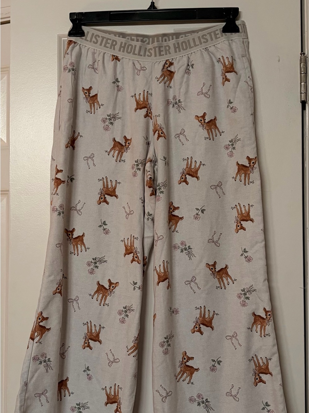 Hollister Cream Pajama Pants with Deer & Floral Print